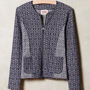 ANTHROPOLOGIE Geo Diamond Jacket Knit Grey Navy Blue Collarless Zip Front NEW